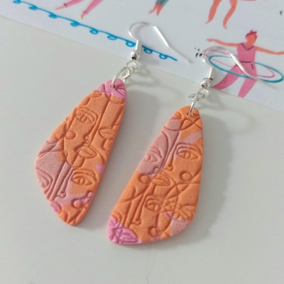 Orange and Pink Polymer Clay Earrings - Picture 2 of 2
